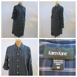 KAREN KANE Blue White Plaid Tunic Shirt Dress Cotton Blend USA M EUC
